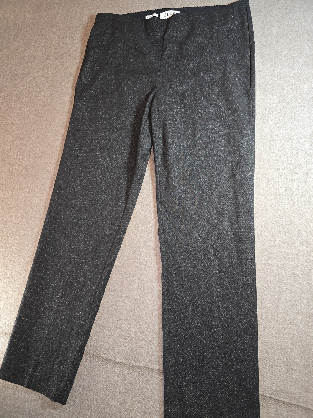 Elle Black Sparkle Skinny Ankle Dress Pants Scalloped Elastic Waist Womens Large